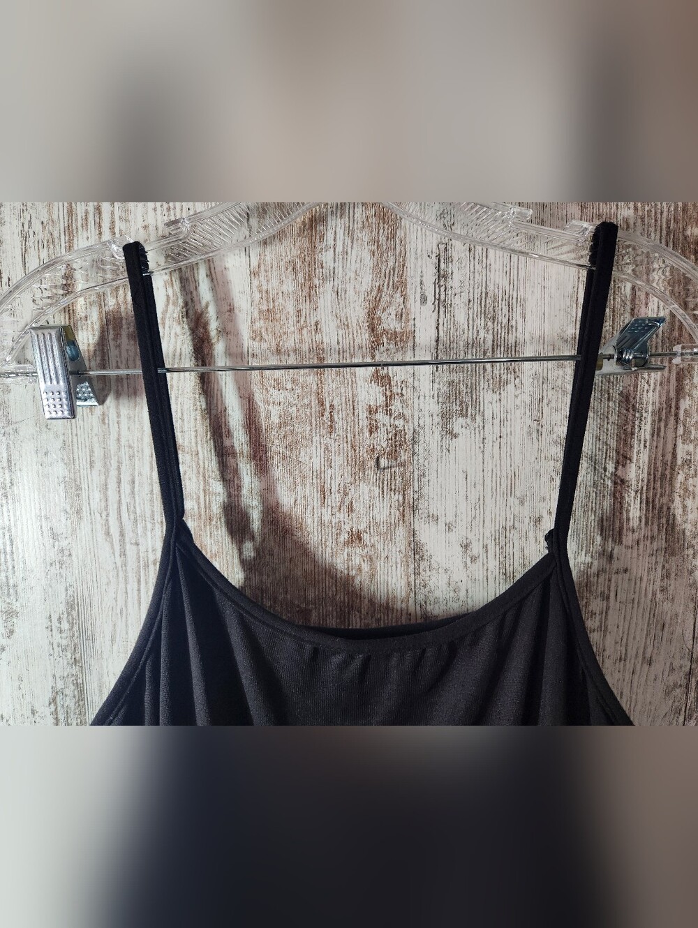 Solis Black Slip Dress Ruffled Hem Adjustable Straps Size M/L - Picture 4 of 9